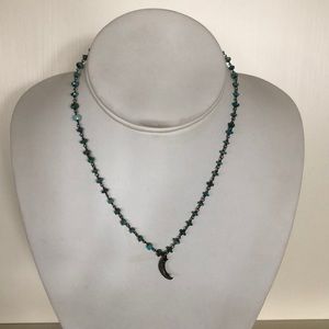 Elegant Diamond & Turquoise Crescent Necklace